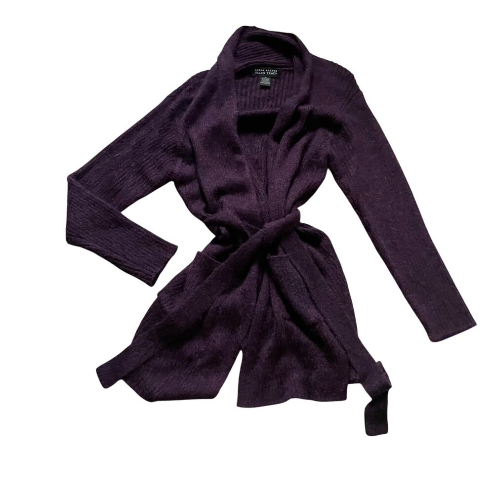 Linda Allard Ellen Tracy Womens Purple Open Cardigan Sweater M Mohair blend